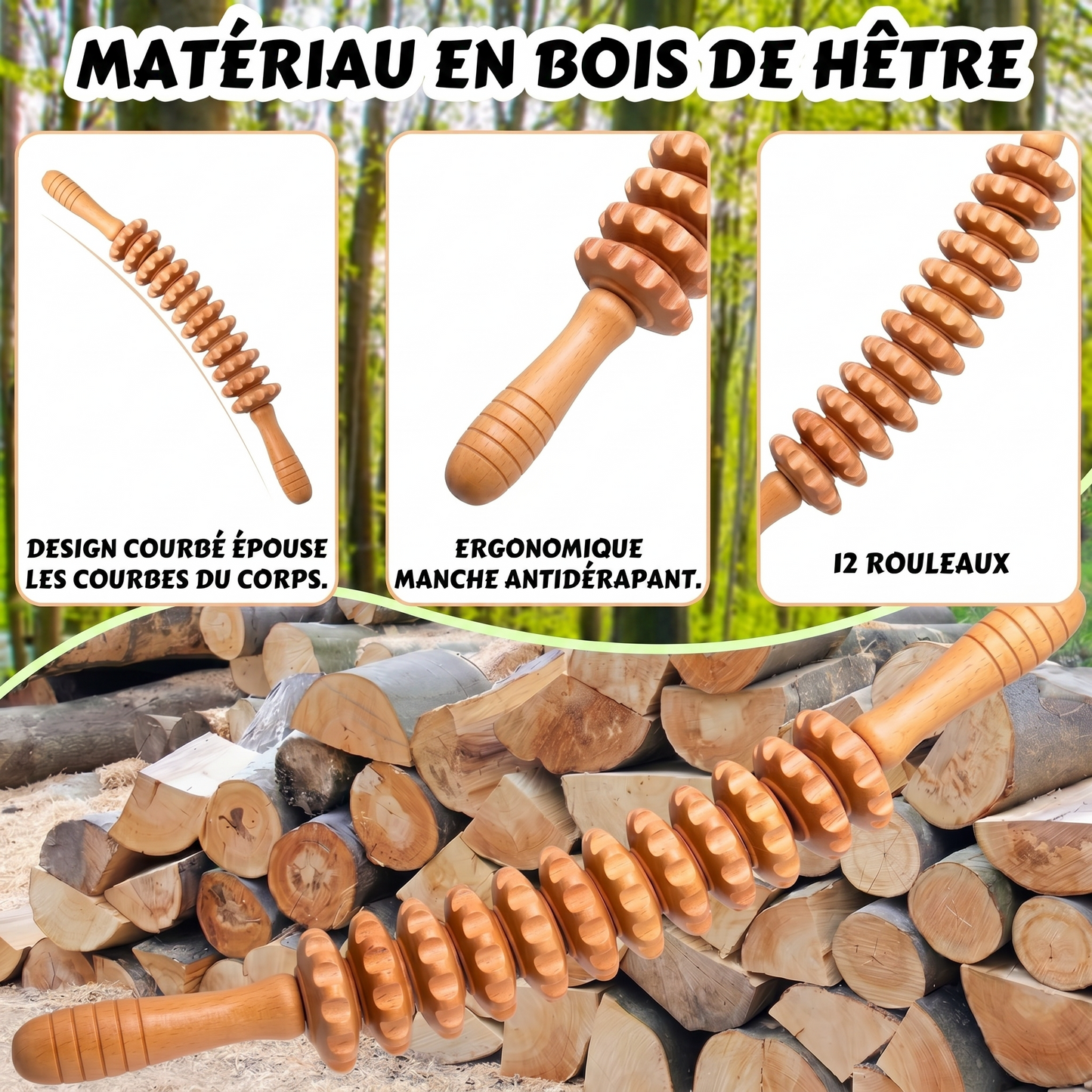 Wooden massage roller