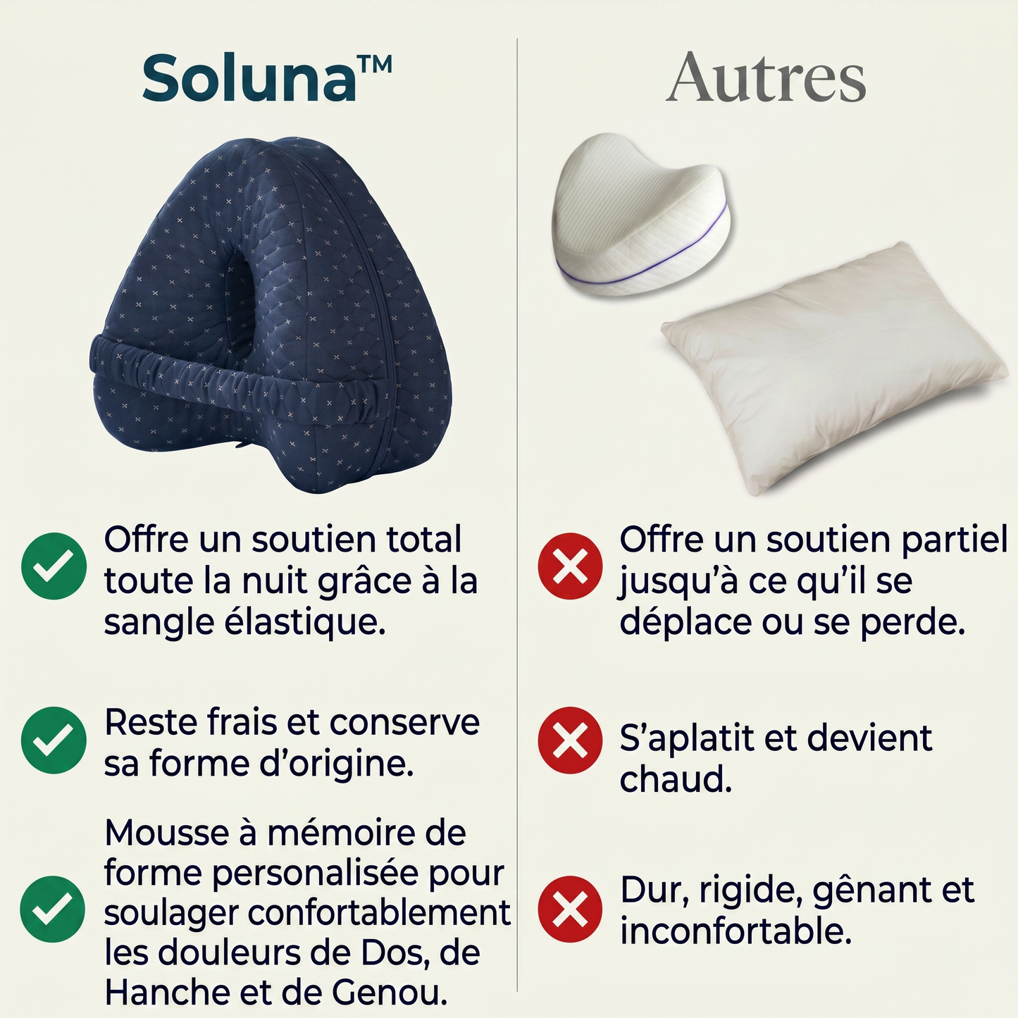 Soluna™ coussin d'alignement — le soutien qui accompagne tes nuits