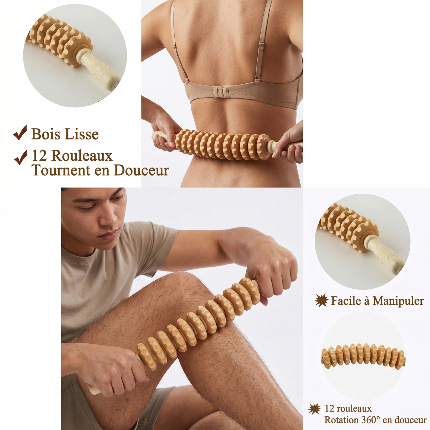 Wooden massage roller