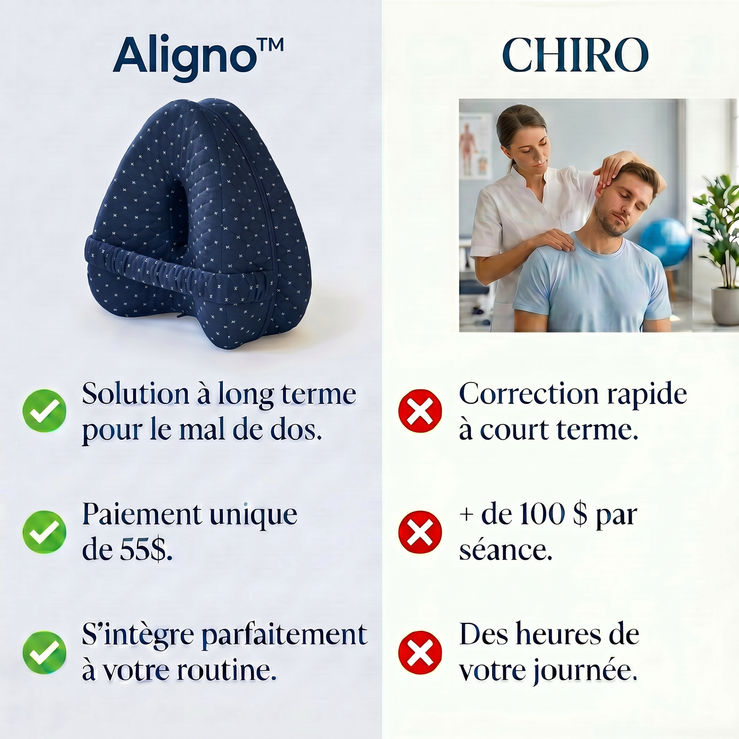 Aligno™ coussin d'alignement — le soutien qui accompagne tes nuits
